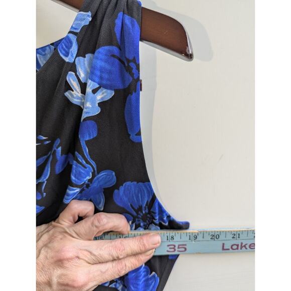 American Living Women Dress Sheath Blue Navy Size 14 Floral Faux Wrap 90s Y2K - Picture 3 of 7